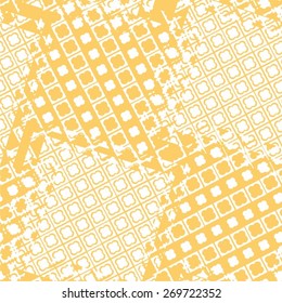 Shaped squares and circles in black and white geometric pattern, seamless vector background.