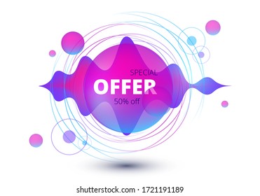 shapeless multi-colored figure of a rounded shape in bright neon colors on a white background with the inscription special offer