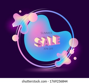 shapeless vector sticker with bright shapes and the inscription summer sale on a dark background