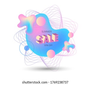 shapeless vector sticker with a grid of thin lines and the inscription summer sale on a white background