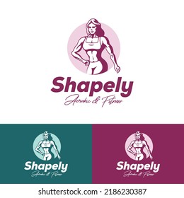 SHAPELY logo can be used for creating businesses for Bodybuilding  Competition Team, Women's Gym, CrossFit, Supplements Brand, Aerobic and Fitness Coaching.