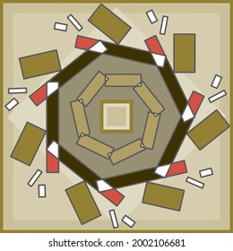 Shapes abstract background symmetrical design using shapes of square and rectangles and hexagon. Earthy colour scheme of brown and beige and white . 