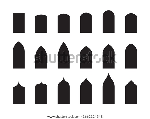 Shapes of architectural types of Gothic\
style arches and windows. Big set of characteristic architectural\
forms. Vector\
illustration