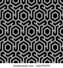 Shapes background. Geometrical backdrop. Geometric wallpaper. Polygonal motif. Digital paper, textile print, abstract.Hexagons, figures ornament. Seamless pattern. Vector.