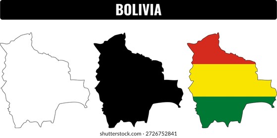 Shapes of Bolivia in different styles for learning and education purposes