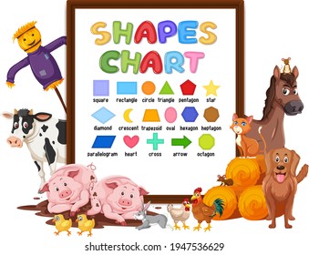 Shapes chart board with wild animals illustration