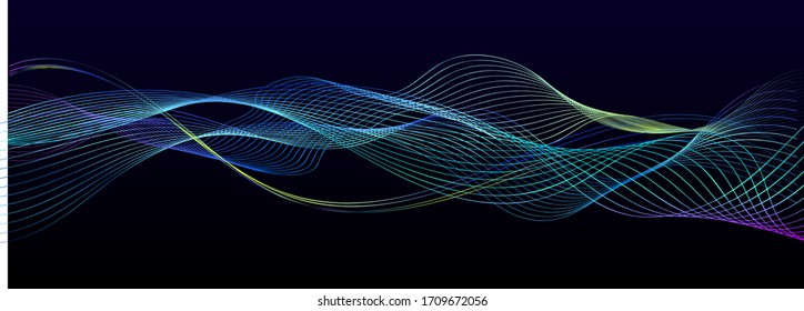 Shapes created with lines in the space. Creative neon colors. Modern abstract background.