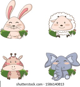 the shapes of cute animals that are hand drawn and colored simply