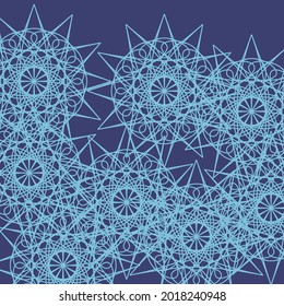 Shapes Dark Vintage Cold Mandala Chaotic Stars Mystery Pattern. Messy Ornamental Folk Luxury Complicated Light Blue Print Background. Textile Pattern Calm Ice Lace Turquoise Indigo Wallpaper.