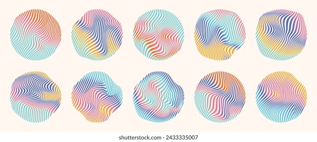 Shapes. Deformed vector figures. Gradient transitions. Y2k style. Retro shapes. Distorted circles