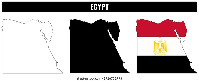 Shapes of Egypt displayed in three designs showing outline and flag