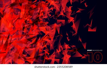 Shapes explosion. Shards of broken glass. Red dynamic background for sport, music, gaming.