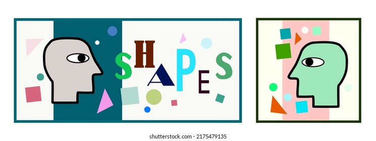 Shapes face icon vector illustration. Background design. Shapes activity web page  poster abstract art. Advertisement, card page graphic design. Colourful shapes. Activity page. clip art