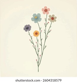 The shapes of the flowers are usually rounded, the leaves may be drawn with simple details. The color palette is usually made up of pastel shades, for example, light pink, cream, lavender or peach