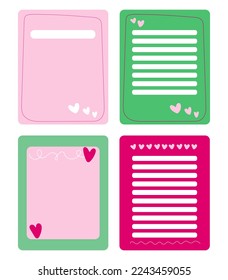 Shapes and frames for postcards valentine's day. Multicolored backgrounds with hearts for brochures, postcards, posters
