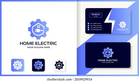 shapes gear plug house logo design and business card