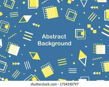 Shapes and geometric elements in memphis style. Yellow, white and blue tones. Abstract design for prints, flyers, banners, invitations card, special offer and more.
