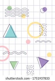 shapes geometric texture memphis 80s 90s style abstract grid background vector illustration
