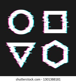 Shapes with Glitch Distortion Effect on Dark Background. Vector