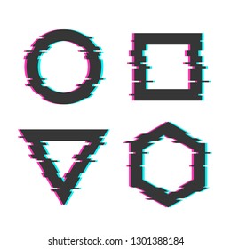 Shapes with Glitch Distortion Effect on White Background. Vector