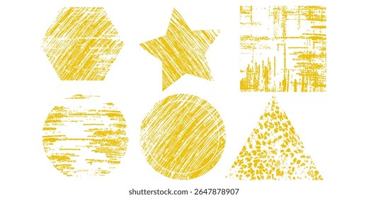 shapes grunge stamp set. Round vector isolated on white background. Yellow stamp vector. Collection for grunge badge, seal, ink and stamp design template. Round grunge hand drawn shape, vector eps10