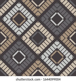 Formen mit Schraffur. Ethnische Boho-Ornament. Nahtloses Muster. Stammesmotiv. Vektorillustration-Illustration für Webdesign oder Print.