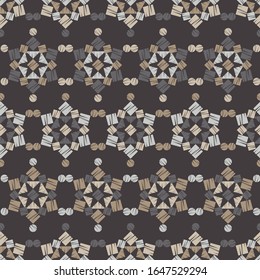 Shapes with hatching. Ethnic boho ornament. Seamless pattern. Tribal motif. Vector illustration for web design or print.