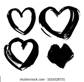 Shapes of hearts. Hand drawn brushstroke. Vector