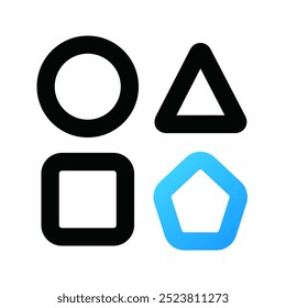Symbol "Shapes". Formen, Kreis, Dreieck, Quadrat, Fünfeck, geometrisch, vielfältig, Geometrie, geometrisch, rund. Vektorgrafik