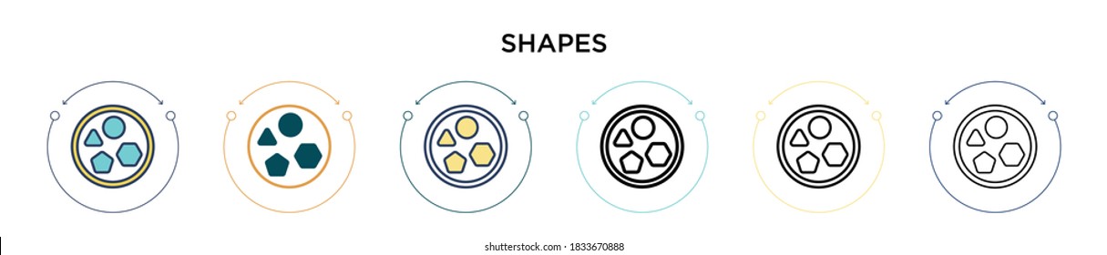 Shapes icon in filled, thin line, outline and stroke style. Vector illustration of two colored and black shapes vector icons designs can be used for mobile, ui, web