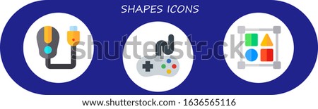 shapes icon set. 3 flat shapes icons. Included game controller icons