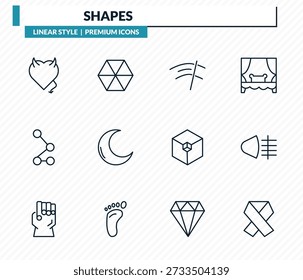 Formen Icons Set - Teufelsherz mit Flügeln, Poligon, Windschutzscheibenwischer, Nebellicht,   Konturvektorsammlung.