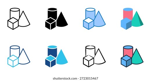 Shapes icons set multiple style collection. Editable stroke 
