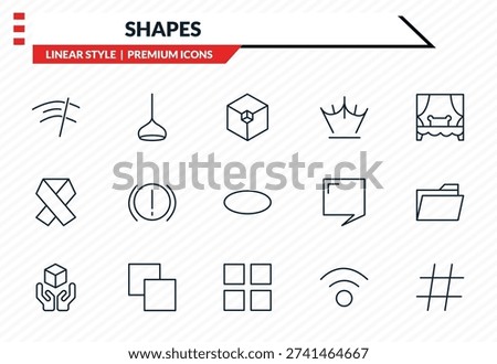 shapes icons set - winshield wiper, dome light,  , four squares, hash key outline vector collection.