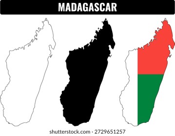 Shapes of Madagascar in different styles for educational purposes and design projects