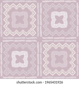 Shapes made of curved stripes. Mosaic with geometric shapes. Seamless pattern. Design with manual hatching. Textile. Ethnic boho ornament. Vector illustration for web design or print.