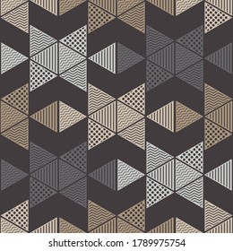 Shapes made of patterned triangles. Seamless background. Logo. Simple design. Vector illustration for web design or print.
