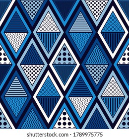 Shapes made of patterned triangles. Seamless background. Logo. Simple design. Vector illustration for web design or print.