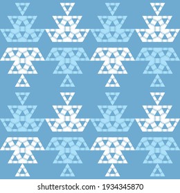 Shapes made of patterned triangles. Seamless background. Design with manual hatching. Textile. Ethnic boho ornament. Vector illustration for web design or print.