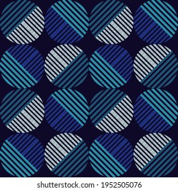 Shapes made of stripes. Mosaic with geometric shapes. Seamless pattern. Design with manual hatching. Textile. Ethnic boho ornament. Vector illustration for web design or print.