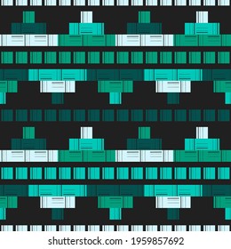 Shapes made of stripes. Mosaic with geometric shapes. Seamless pattern. Design with manual hatching. Textile. Ethnic boho ornament. Vector illustration for web design or print.