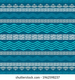 Shapes made of stripes. Mosaic with geometric shapes. Seamless pattern. Design with manual hatching. Textile. Ethnic boho ornament. Vector illustration for web design or print.