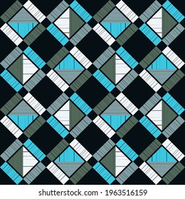 Shapes made of stripes. Mosaic with geometric shapes. Seamless pattern. Design with manual hatching. Textile. Ethnic boho ornament. Vector illustration for web design or print.