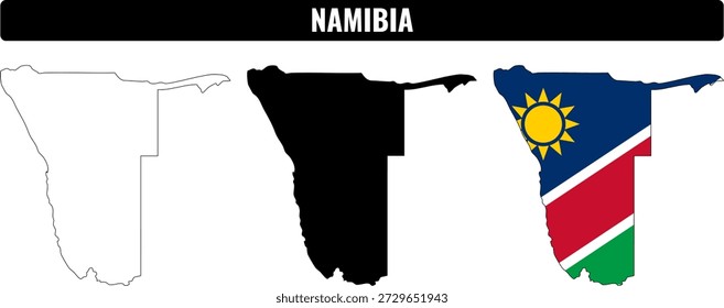 Formas da Namíbia mostrando o esboço e o desenho da bandeira para representação geográfica