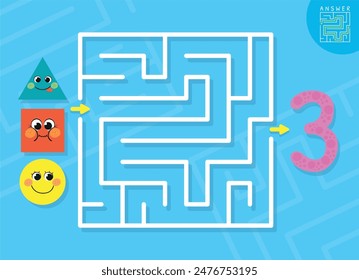 Shapes and number maze labyrinth game for preschool kids