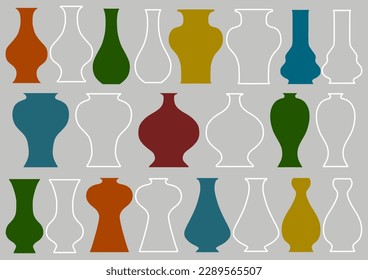 Shapes of oriental vases and outlines. Vector separated patterns.