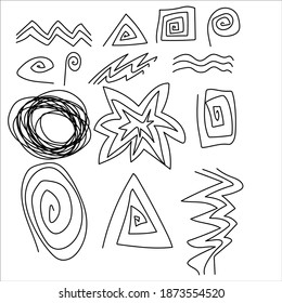 formas contorno círculo cuadrado ovalado triángulo dibujos caóticos geometría por blanco aislado a mano