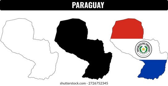 Shapes of Paraguay displayed in different styles and colors for educational purposes
