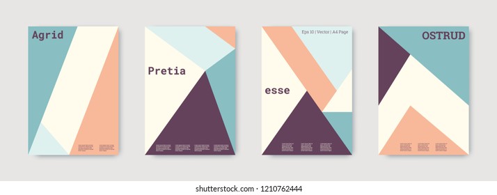 Shapes patterns. Blue, pink, gold, white, bright colorful set graphic design covers. Triangle design template. Cool geometric shape compositions. Triangle business design. Futuristic shapes patterns.