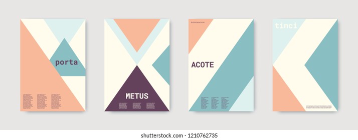 Shapes patterns. Blue, pink, gold, white, bright colorful set graphic design covers. Triangle design template. Cool geometric shape compositions. Triangle business design. Futuristic shapes patterns.